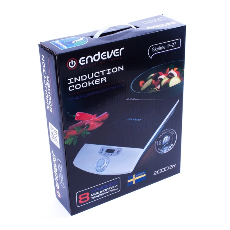Плита индукционная Endever Skyline IP-27 (Мощность 2000 Вт, 8 программ приготовления, функция защиты от перегрева, функция защиты от скачков напряжения сети, функция отложенного старта, блокировка)