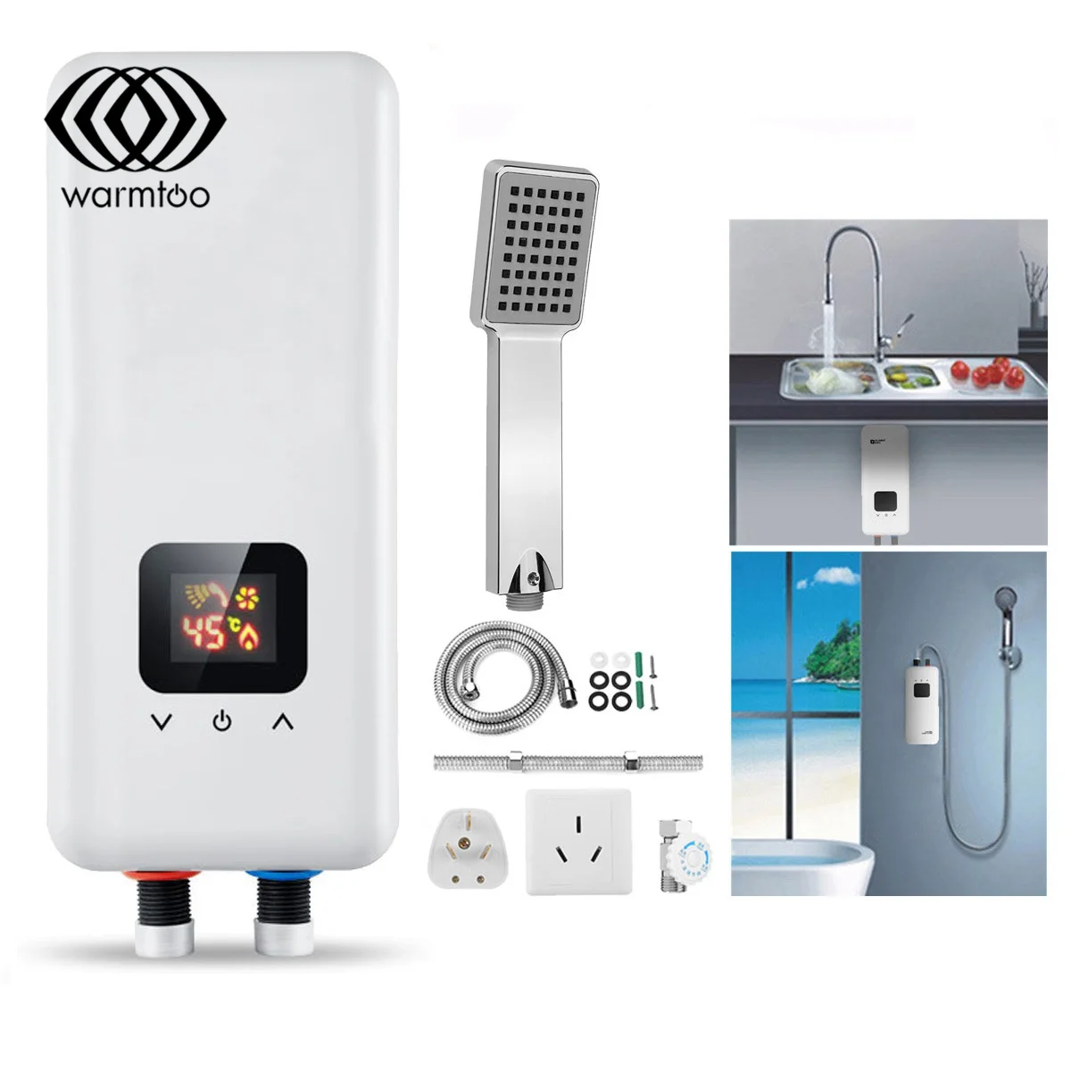 

warmtoo 5500W Bathroom Electric Instant Tankless Tap Faucet Hot Water Heater System Set Electric Water Heaters