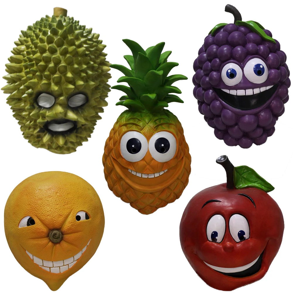 

Durian Mask Fruit rubber grape latex mask pineapple for kid orange theme party Halloween apple Adult Size