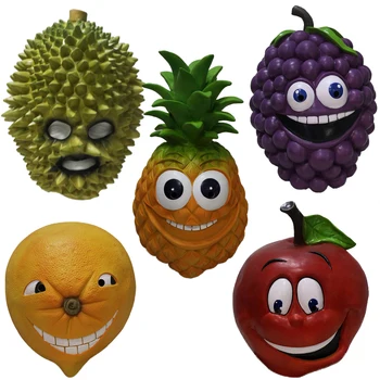 

Durian Mask Fruit rubber grape latex mask pineapple for kid orange theme party Halloween apple Adult Size