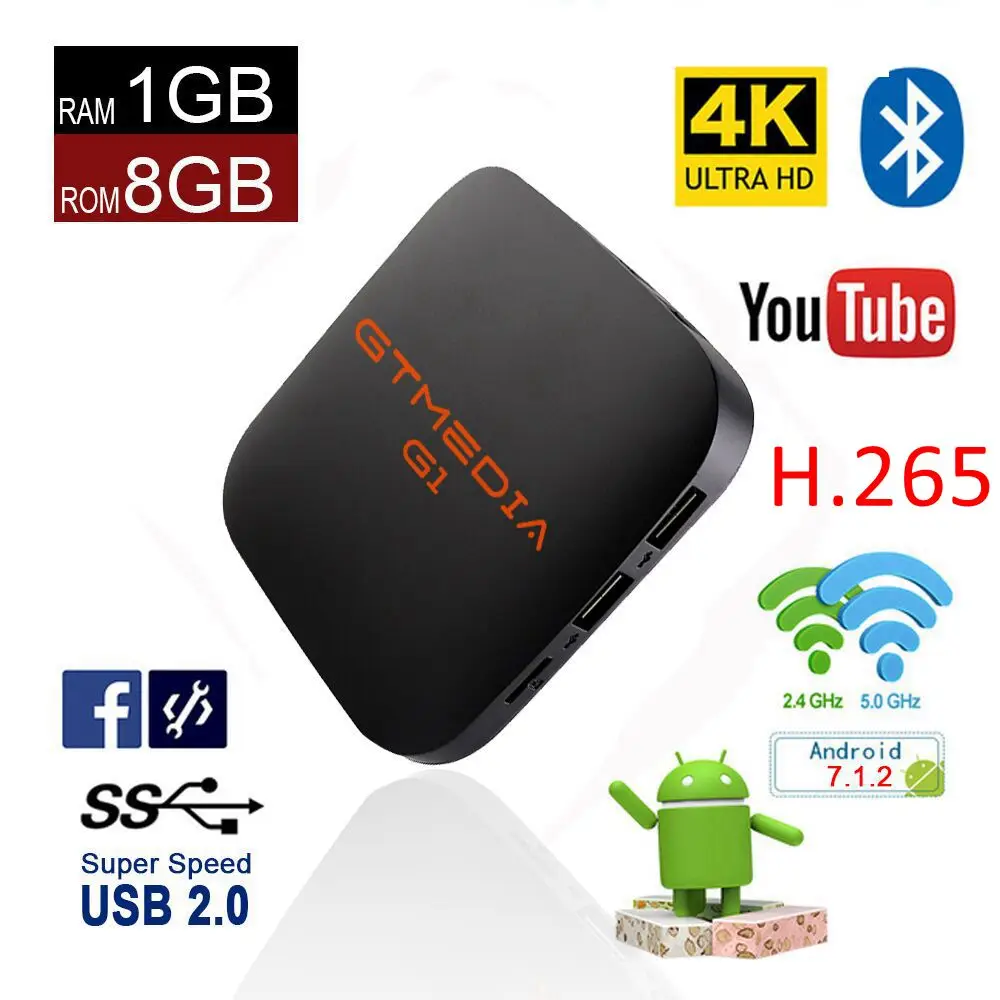 Android 7.1 TV Box WiFi S905W Smart TV Box Android 1+8GB Ram Quad Core Set-top Box tvbox 4K Media Player GT Media G1 Set-top Box