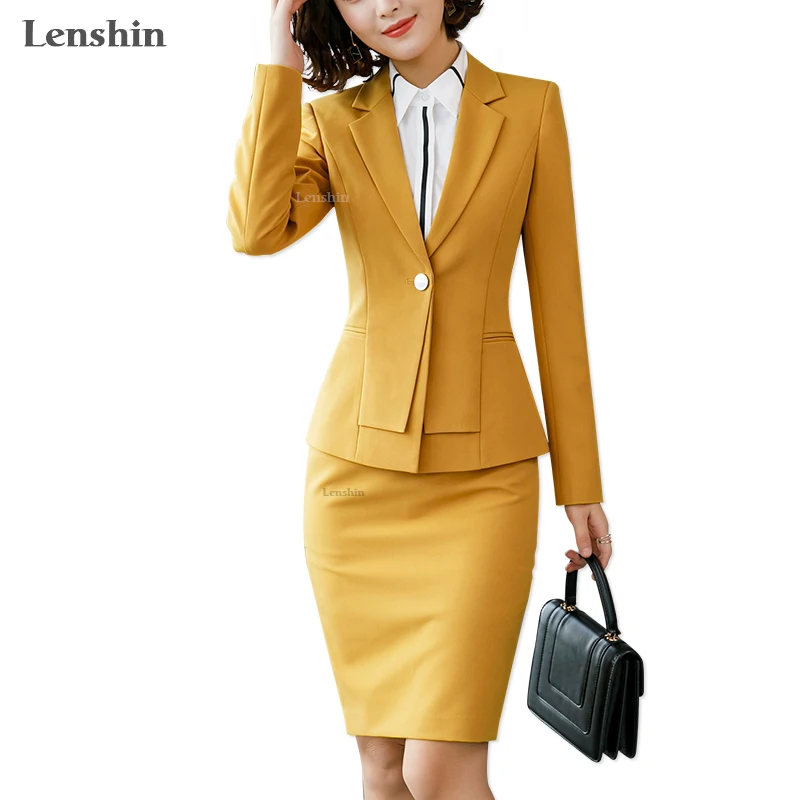  Lenshin 2 Piece Set with Phone Pocket for Women Formal Skirt Suit Office Lady Uniform Designs Fashi