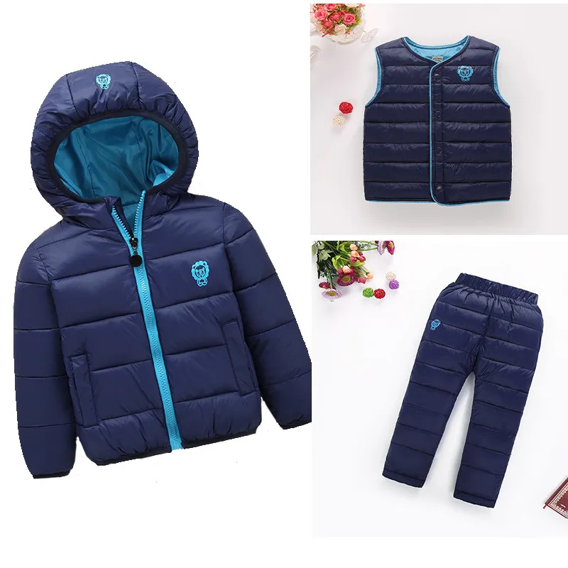 

2018 Winter Warm Children Clothing Sets Baby Boys Down Jacket + Trousers Waterproof Snow For Kids Girls Clothes Suit 3PC 18-7T