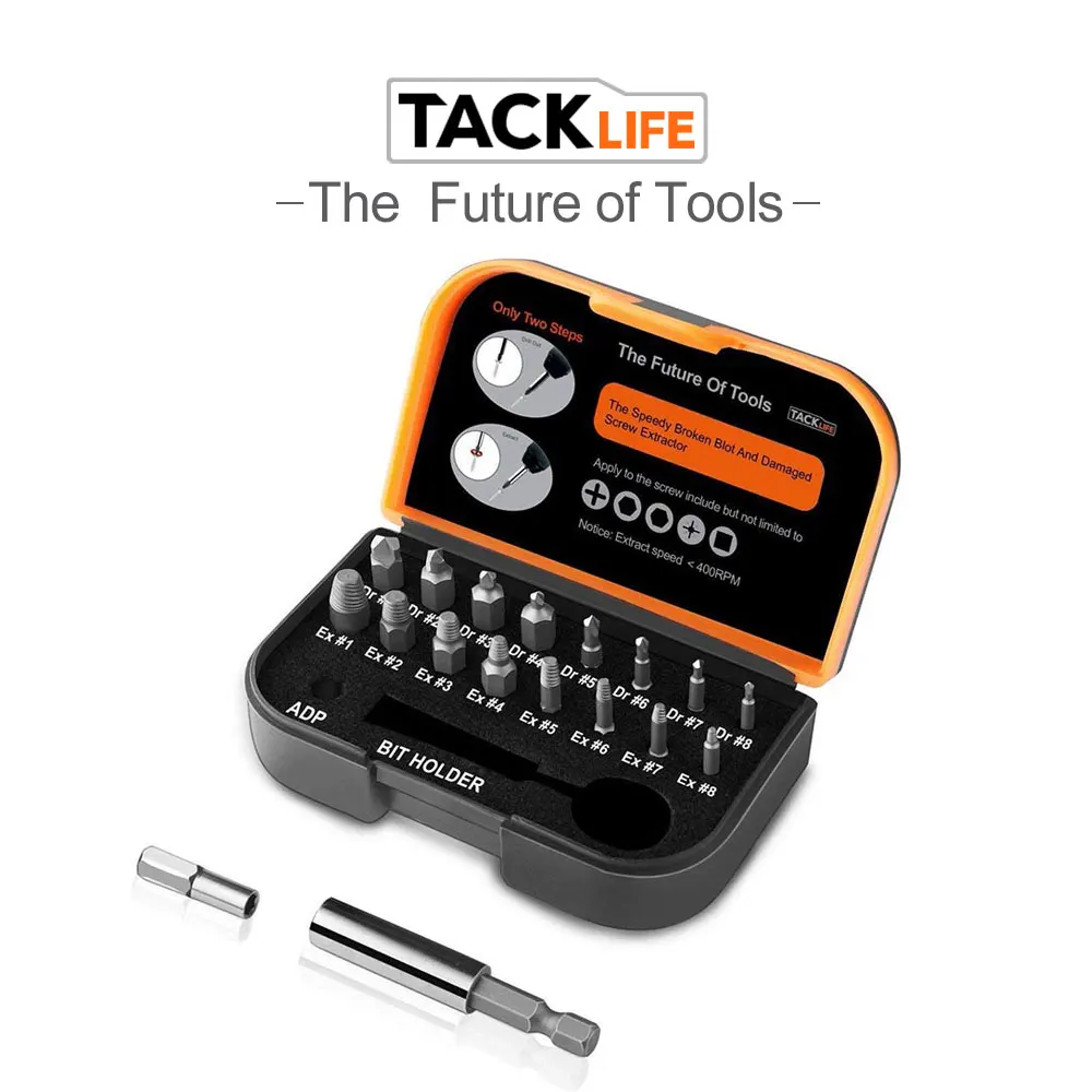 

TACKLIFE 18PCS DSE01 Damaged Screw Extractor with Separated Burnishing Bits and Extractors 2-12mm Magnetic Extension Bit Holder