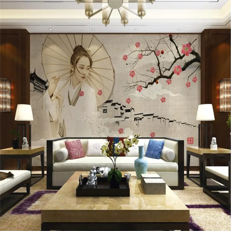 

New China style Jiangnan Water Town Classical beautiful plum wall decorative painting specializing in the production of mural mu