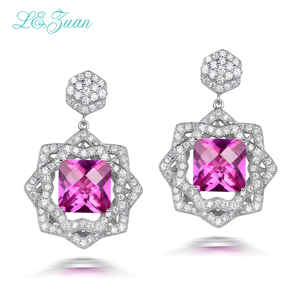 

L&zuan 925 Sterling Silver Drop Earrings For Women 8.24ct Pink Stone Romantic Luxury Ruby Earrings Fine jewelry