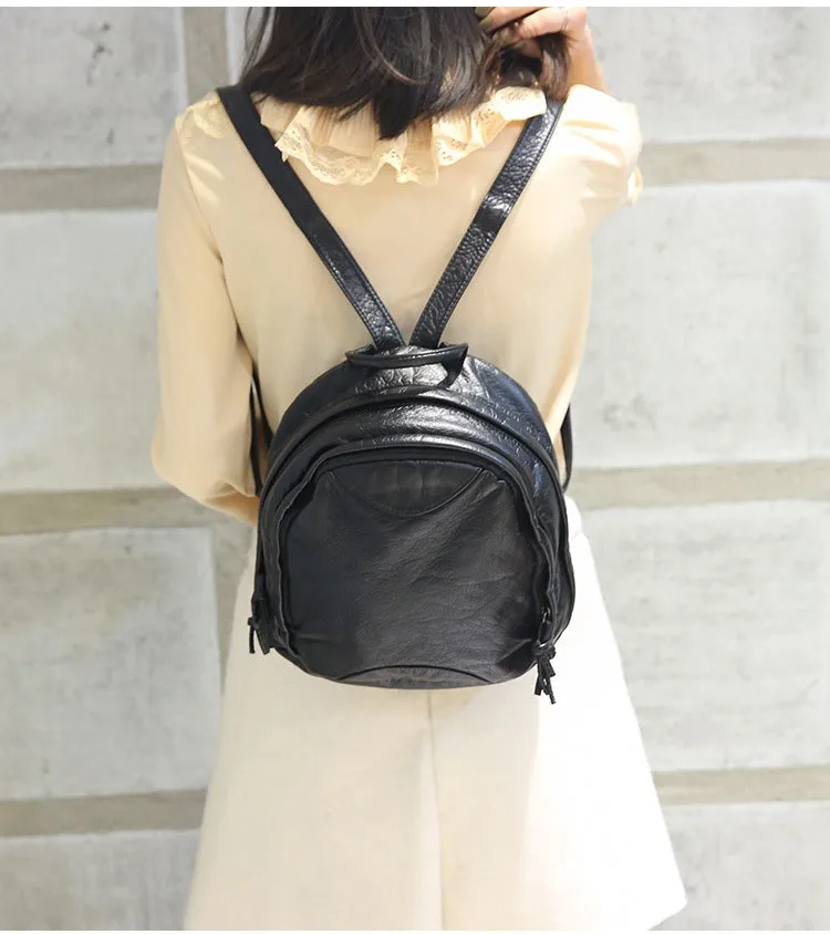 MJ Women Leather Backpack Soft PU Leather Travel Bag Solid Color Female Backpack Small Daypack School Bag for Teenage Girls (9)