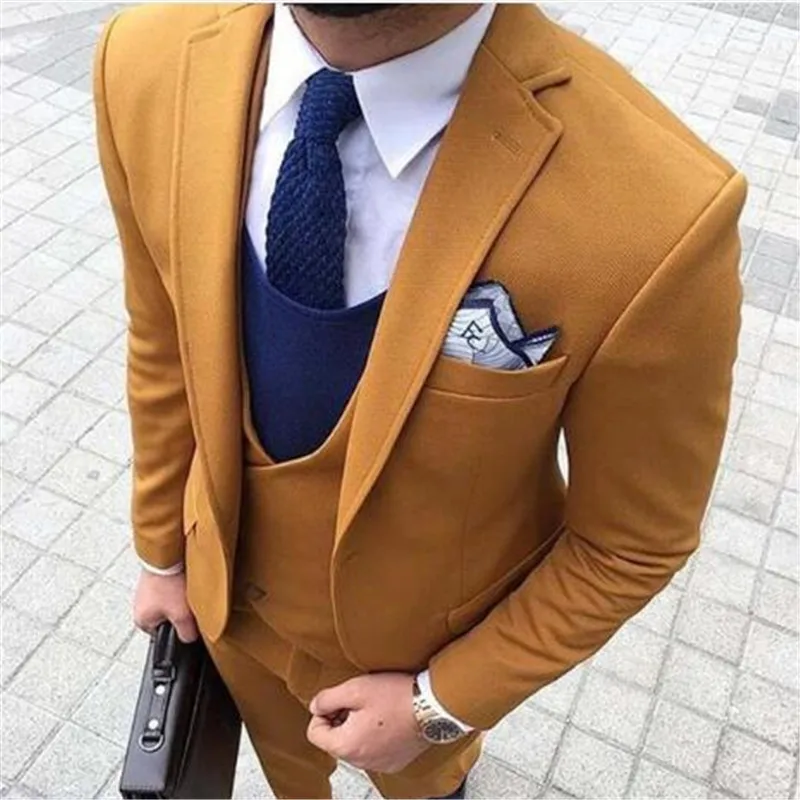 2018 Orange Business Men Suits Custom Made 3 Piece (Jacket+Pants+Vest