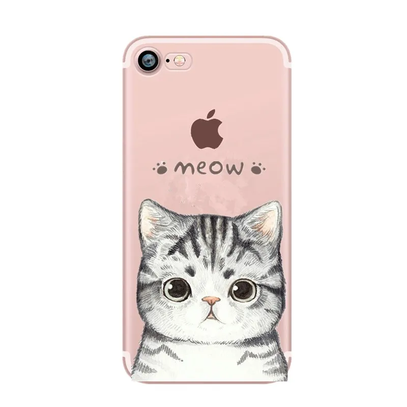 Милый Кот Чехол для iPhone 7 задняя крышка мультфильм Китти чехол X 8 Plus прозрачный 6 6s