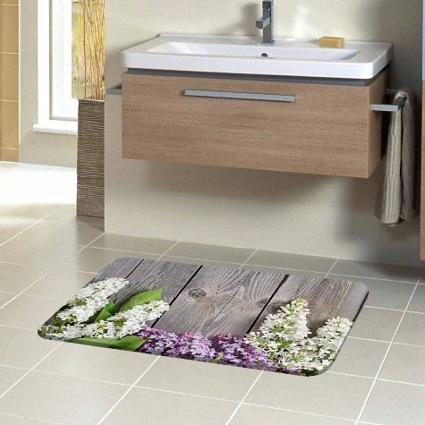 

Else Gray Wooden Purple White Lavander Flower Green Leaves 3d Print Bath Mats Anti Slip Soft Washable Bathroom Mat Toilet Rugs