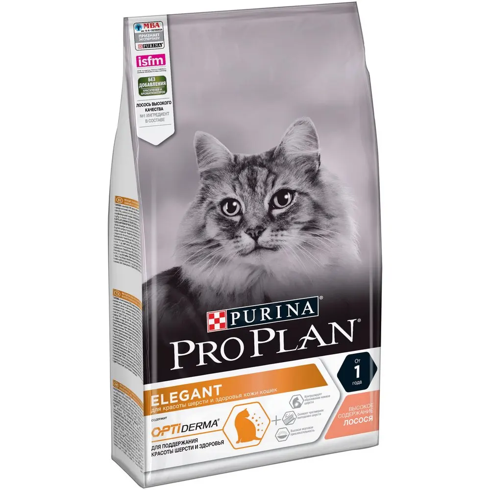 Pro Plan Elegant Adult корм для кошек для поддержания красоты шерсти и здоровья кожи, Лосось, 1,5 кг