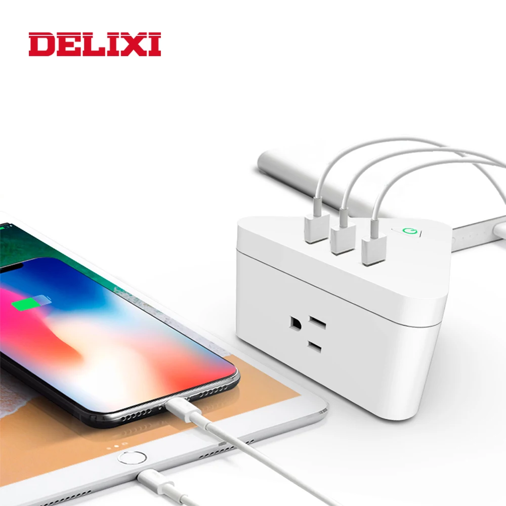 

DELIXI US smart power strip wifi remote control with 3 multiple Outlets Surge Protector plug 3 USB ports for Amazon alexa/google