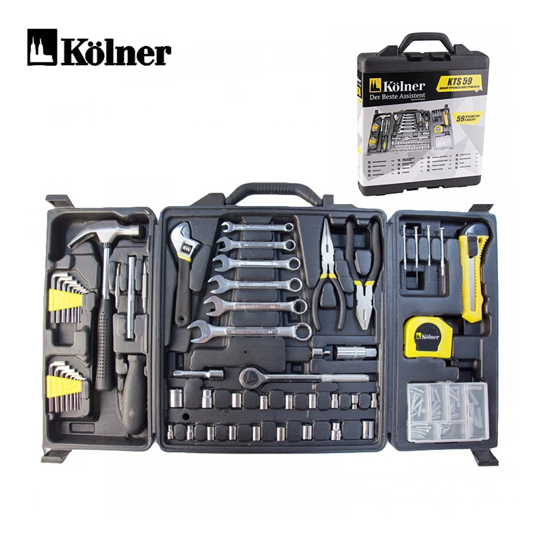 Hand Tools Set Kolner KTS 59 Household Tool Hammer Plier Screwdrivers Knife Wrenches Combination Pieces in Box | Инструменты