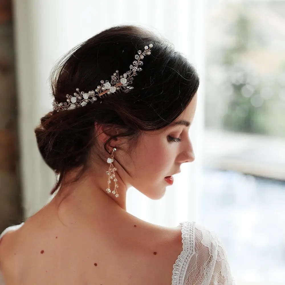

Trendy Handmade Pearls Bride Hair Comb Bridal Prom Wedding Hair Accessories Bride Headpiece Hairpin tocados de mujer para boda