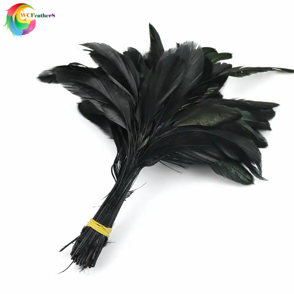 Натуральная окрашенная полоска Coque перья Высота 4-6 дюймов с перьями из хвоста петуха DIY маска/костюм/декоративное украшение для волос аксессуары - Цвет: Black