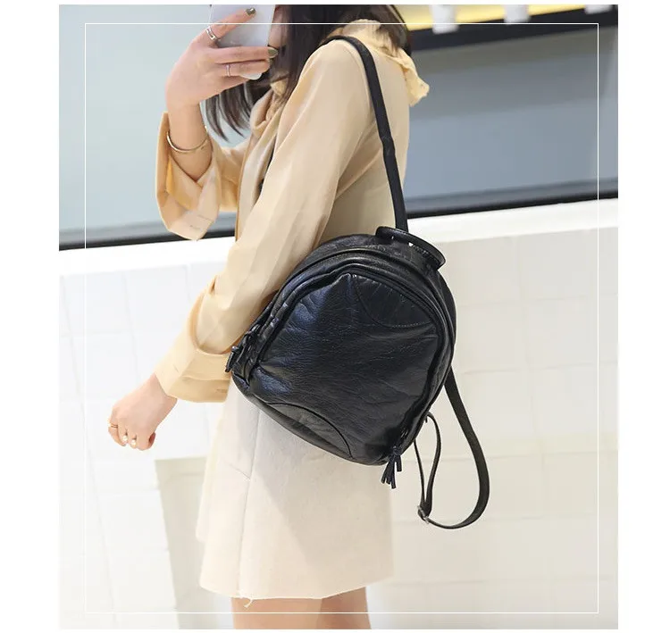 MJ Women Leather Backpack Soft PU Leather Travel Bag Solid Color Female Backpack Small Daypack School Bag for Teenage Girls (10)