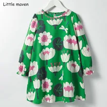 Little maven/Коллекция года; Брендовое осеннее Новое дизайнерское детское платье; одежда для маленьких девочек; Хлопковые Платья с цветочным принтом для девочек; S0382