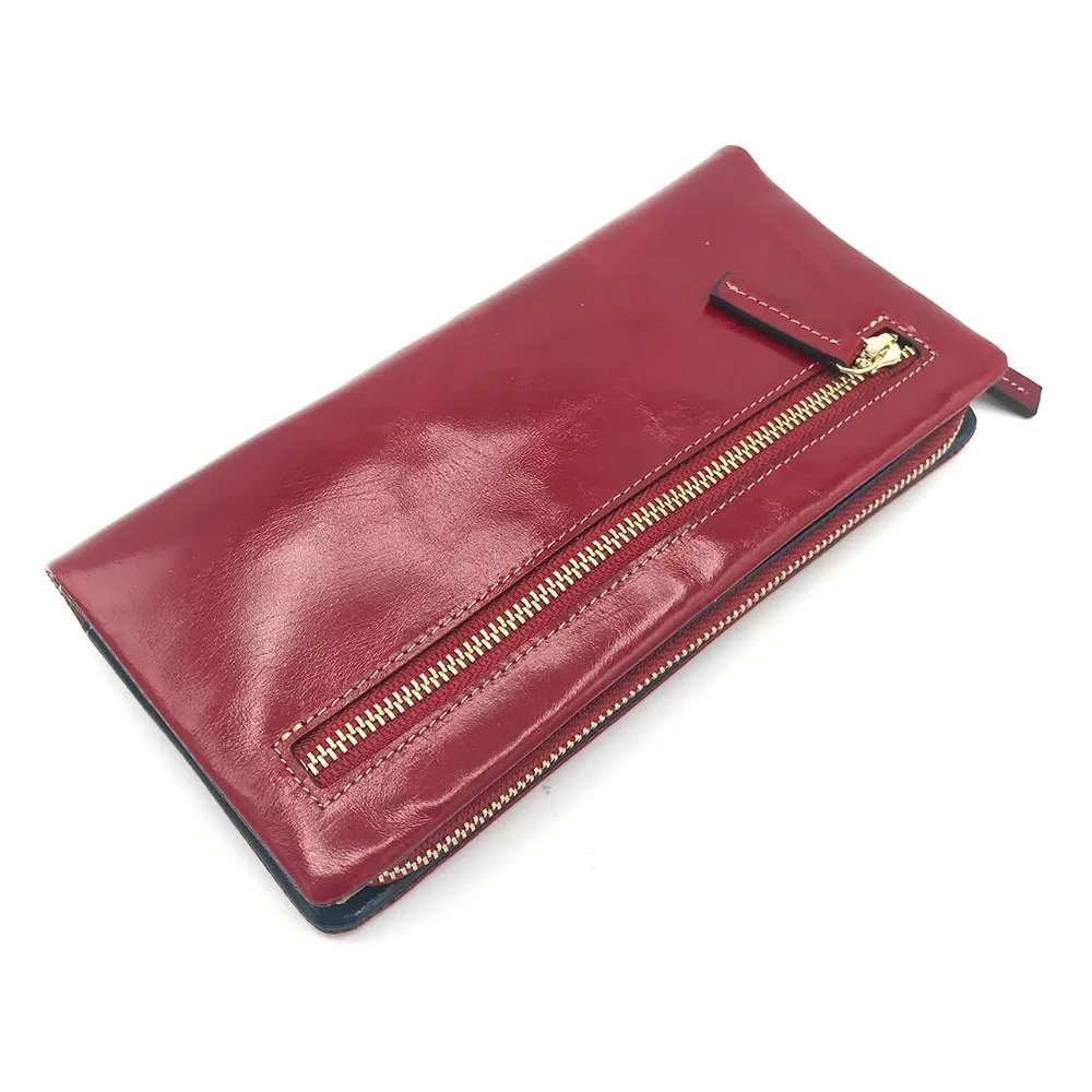 

2019new Korean version of the 3fold head layer cow hide multi-card leather women's glossy leather wallet long hand card package