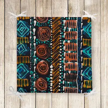 

Else Aztec Geometric Ethnic Blue Red Print Chair Pad Seat Cushion Soft Memory Foam Full Lenght Ties Non Slip Washable Zipper