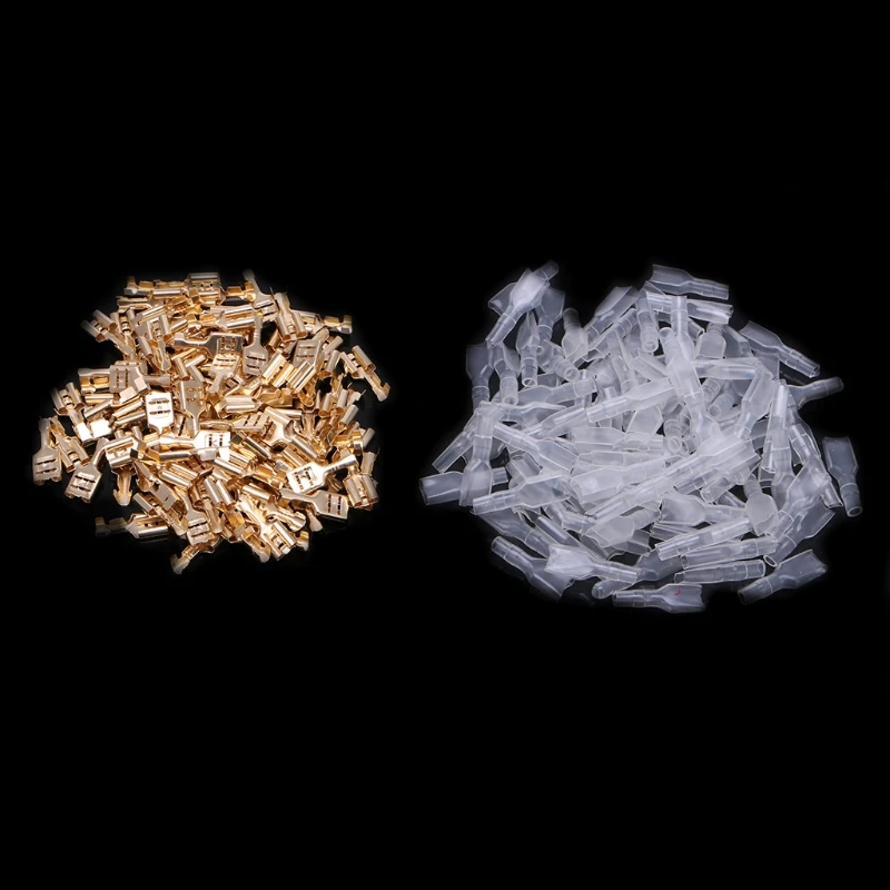 

100 Pairs 6.3mm Crimp Terminal Female Spade Connector Splice With Case