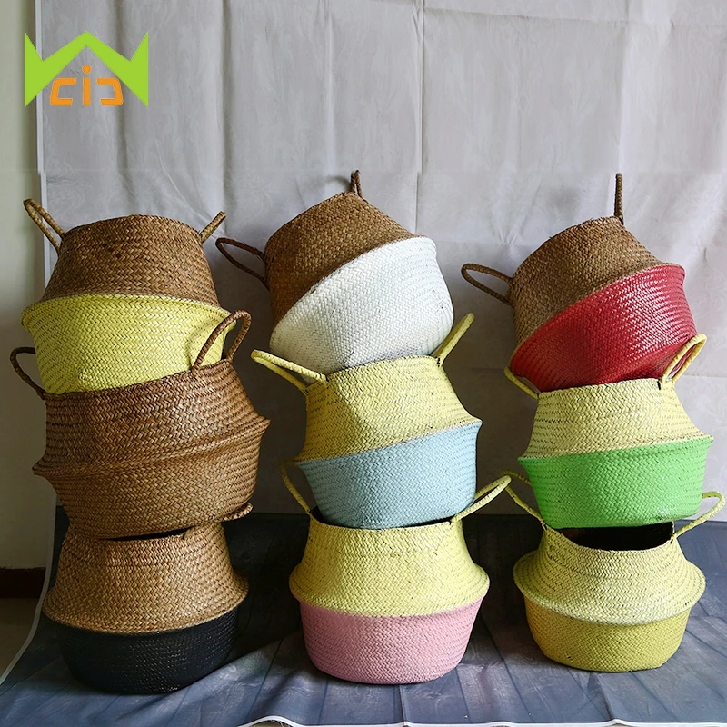 WHISM 10 Colors Hand-Woven Flower Pot Planter Folding Natural Sea Grass Plant Pot Flower Pots Decorative Garden Succulent Pot