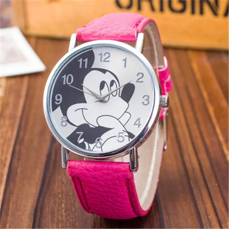 Мультяшные милые брендовые кожаные кварцевые часы для детей, для девочек и мальчиков, повседневный модный браслет, наручные часы, часы, наручные часы - Цвет: Розовый