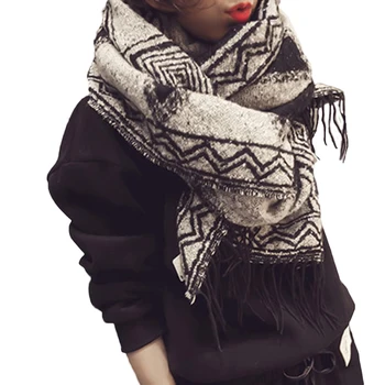 

Elegant Geometric Pattern Tassel Long Soft Scarf Women Winter Thick Warm Shawl