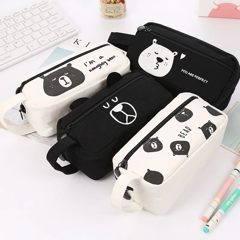 

Kawaii Bear Pencil Case Cartoon Pen Bags Canvas Stationery Cute School Supplies Big Storage Pencil Box