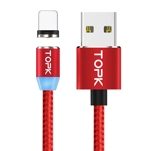 TOPK AM23 1 м светодиодный магнитный кабель и Micro USB кабель и usb type-C кабель с нейлоновой оплеткой type-C Магнитный зарядный кабель для iPhone Xs Max - Цвет: Red