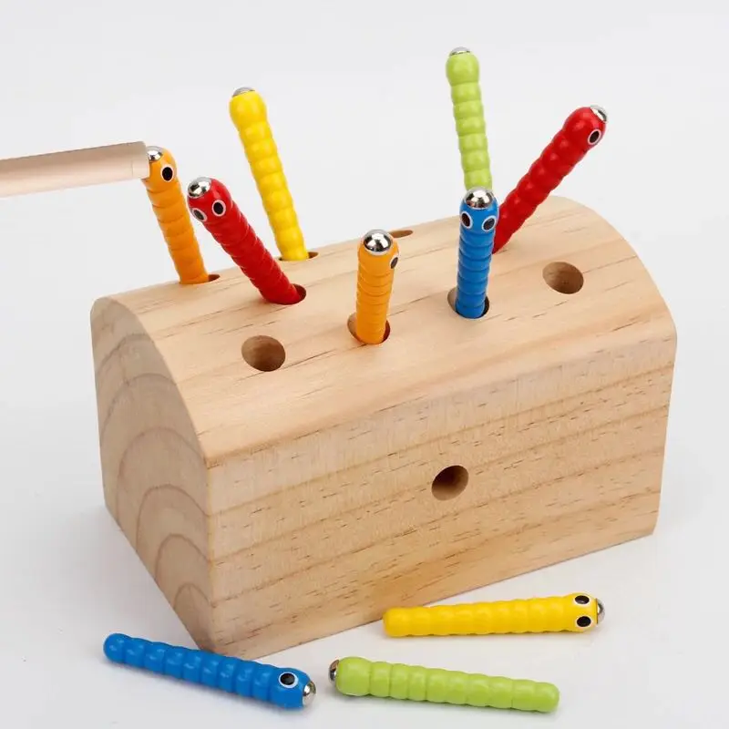 

Kids Catching Worms Baby Educational Toys Wooden Magnetic Brain Games Pretend Play Fishing Game Toys For Hand-Eye Coordination