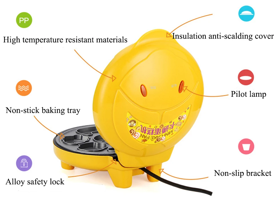 Мини электрическая вафельница, блинная машина, портативная Милая мультяшная форма для торта, антипригарные инструменты для выпечки хлеба, завтрака, 220 В