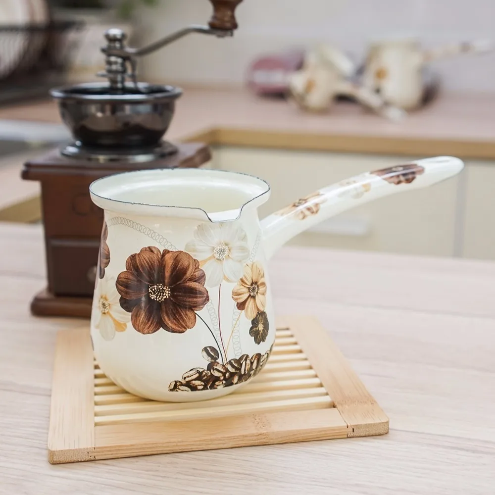 

MIni porcelain enamel melts butter single handle milk pot coffee cup baby food noodle porridge pan coffeemaker coffeepot