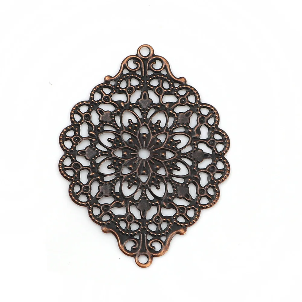 

Doreen Box Iron Based Alloy Filigree Stamping Embellishments Rhombus Antique Copper/Silver 53mm(2 1/8") x 38mm(1 4/8"), 30 PCs