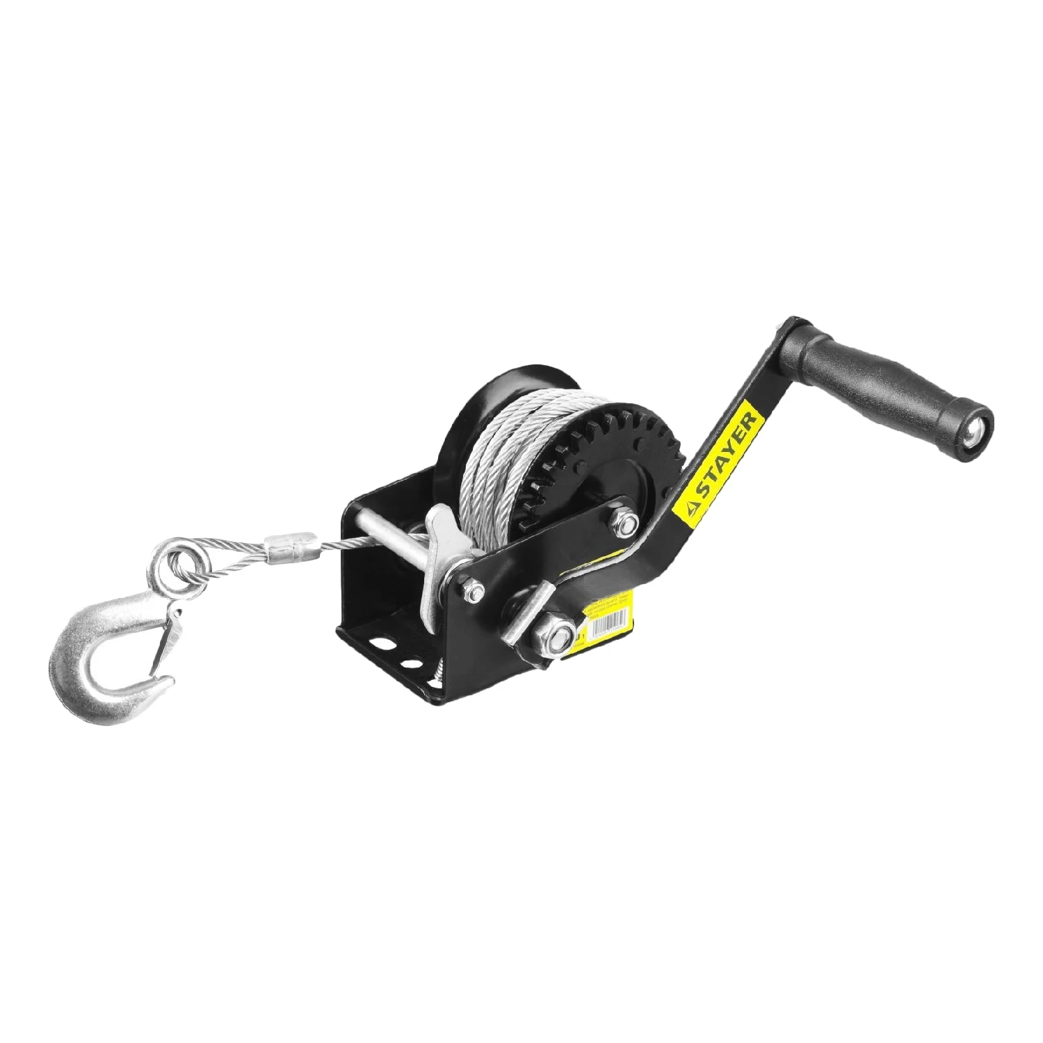 Лебедка STAYER 43112-0.5 (Тяговое усилие 450 кг, длина троса 8 м , ординарный храповый механизм, подходит для установки оборудования, такелажных и погрузочно-разгрузочных работах)