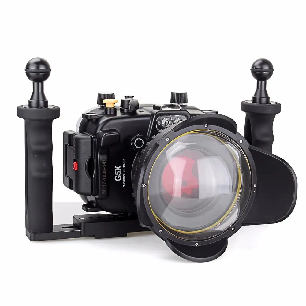 

40m/130ft Underwater Diving Camera Housing Case for Canon G5X + 67mm Fisheye Lens + Two Hands Aluminium Tray + 67mm Red Filter