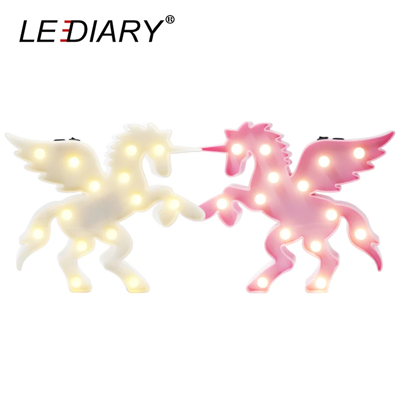 

LEDIARY Cute Pink White Unicorn Horse With Wing Night Lights For Children Bedside Lamp Holiday LED Animal Desk Atmosphere Lamp