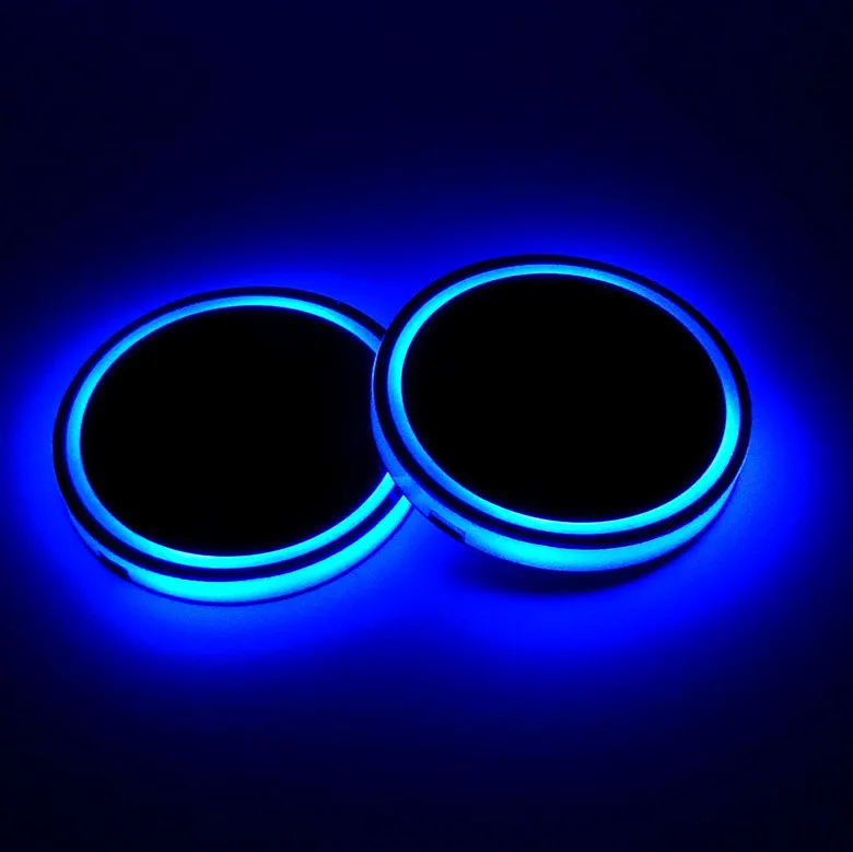 2 шт. USB зарядка атмосферный автомобильный подстаканник Нижняя накладка светильник переключаемый автомобильный RGB светильник для Автомобили Skoda, renault Opel Toyota Honda - Название цвета: Blue