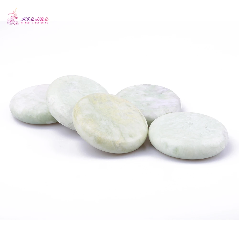 HIMABM 5 Pieces Natural Light Green Xiuyan Jade Hot Spa Basalt Stone Massage Basalt Stone Lava Rocks 80*80*20mm wholesale HIMABM 5 Pieces Natural Light Green Xiuyan Jade Hot Spa Basalt Stone Massage Basalt Stone Lava Rocks 80*80*20mm wholesale