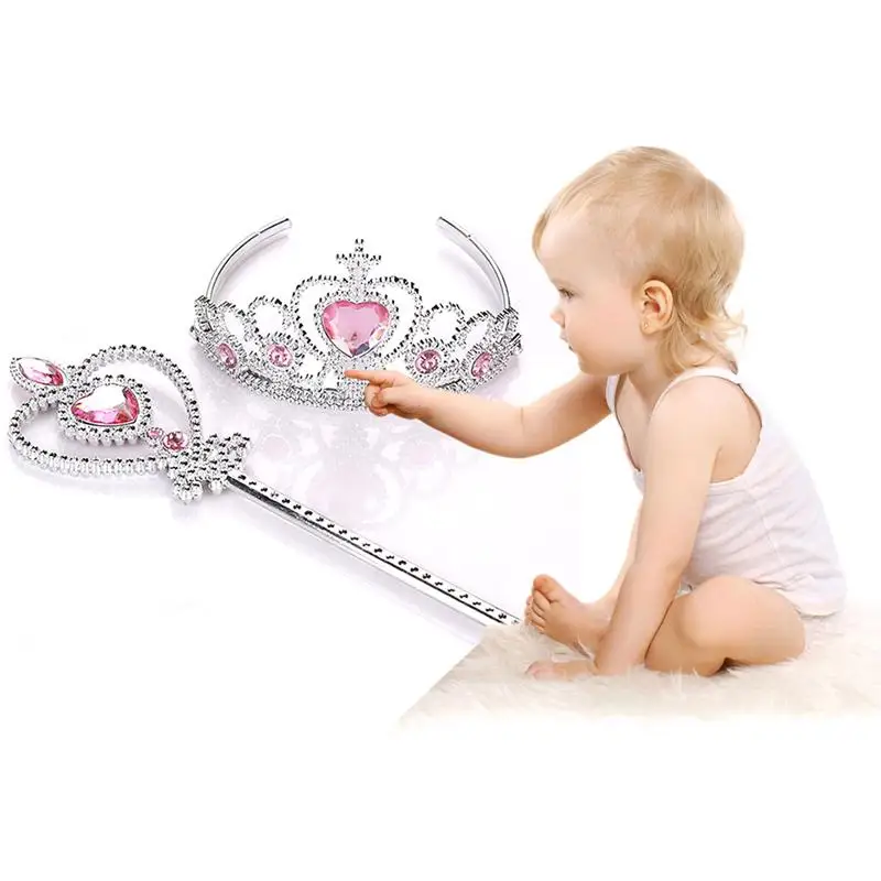 Для девочек 2 шт./компл. Принцесса Эльза \'s Tiara аксессуары для детей Алмазные коронки+ Эльза волшебные палочки для девочек для рождественской вечеринки, подарок на праздник