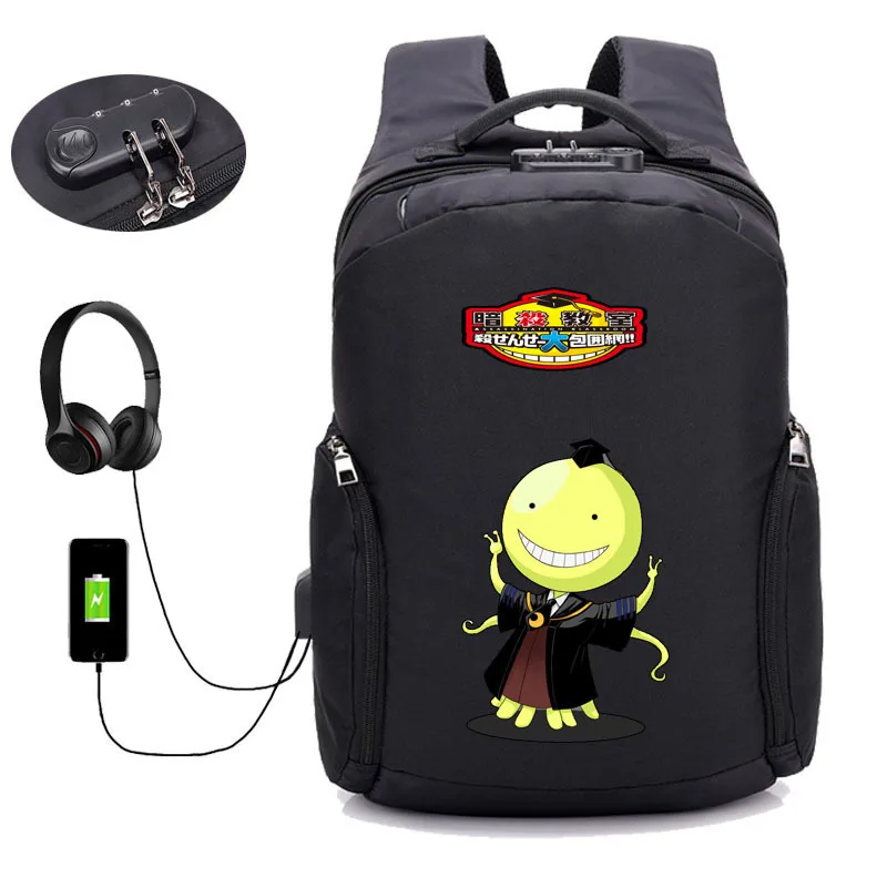 

Japan anime Ansatsu Kyoushitsu Anti thief USB Recharging Laptop Backpack student book backpack Men women Travel package