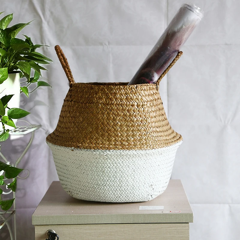 WCIC Natural Sea Grass 10 Colors Hand-Woven Flower Pot Planter Folding Plant Pot Flower Pots Decorative Garden Succulent Pot