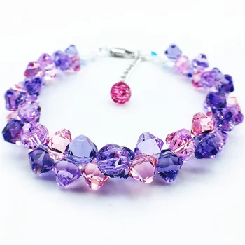 

SWANJEWELRY 925Sterling Silver Glass Crystal Bracelet Whtie Champagne Brilliant Corlorful Geometry Crystal Charm Women Jewellery