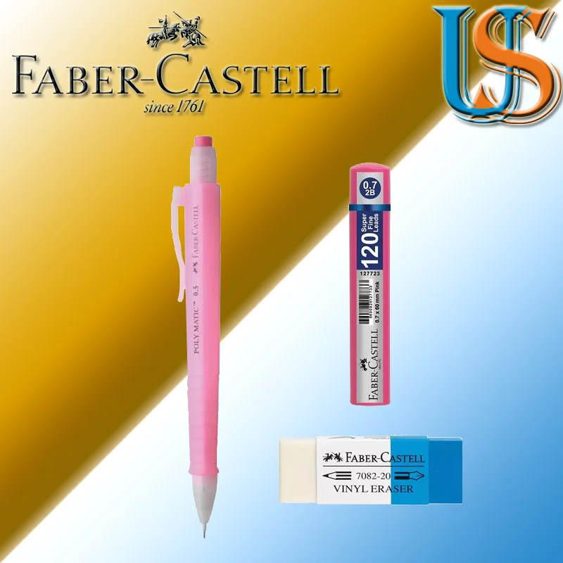 Faber Castell поли Matic 2312 0,7 механический карандаш+ F.C. 127621 0,7X60 мм(120 шт в коробке)+ F. C. 188220 карандаш ластик для чернил