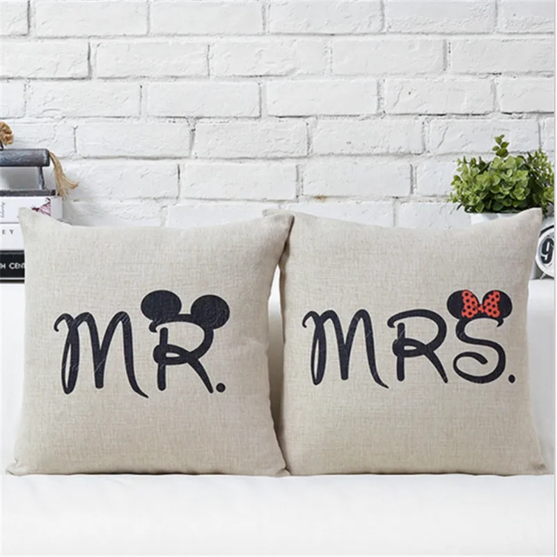 

Mr Mrs Mouse Letters Cushion Cover home decorative pillows cotton linen pillowcase quality printed 45x45cm wholesale price 1pc