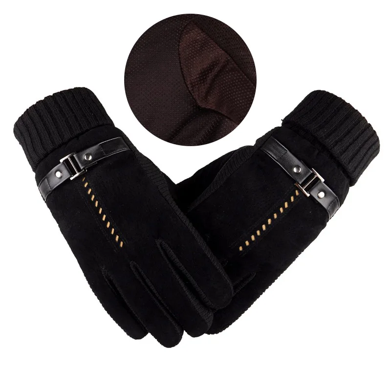 

Men Winter Gloves Luxury Leather Moto Guantes PU Patchwork Thick Gloves Male Motocicleta Thermal Warm Gloves anti-skid