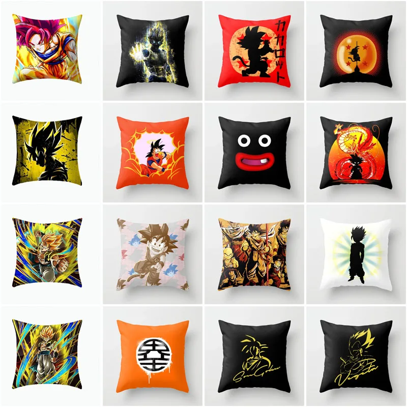 

18 inch Japanese Anime Dragon Ball Z Goku Pattern Print Polyester Super Saiyan Pillow Cover Home Decorative Pillows Cover