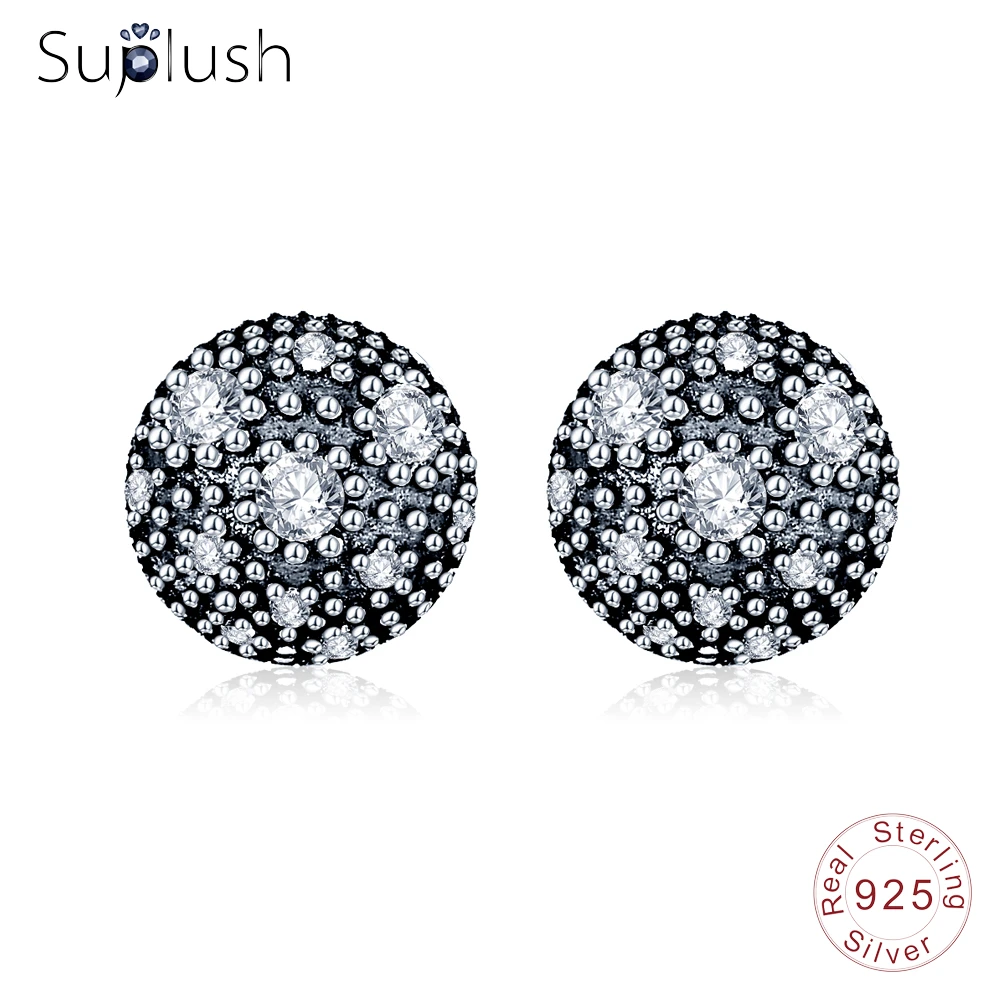 

Suplush 2017 New Summer 925 Sterling Silver Round Stud Earrings Clear CZ Fashion Silver Jewelry PSER0019-B