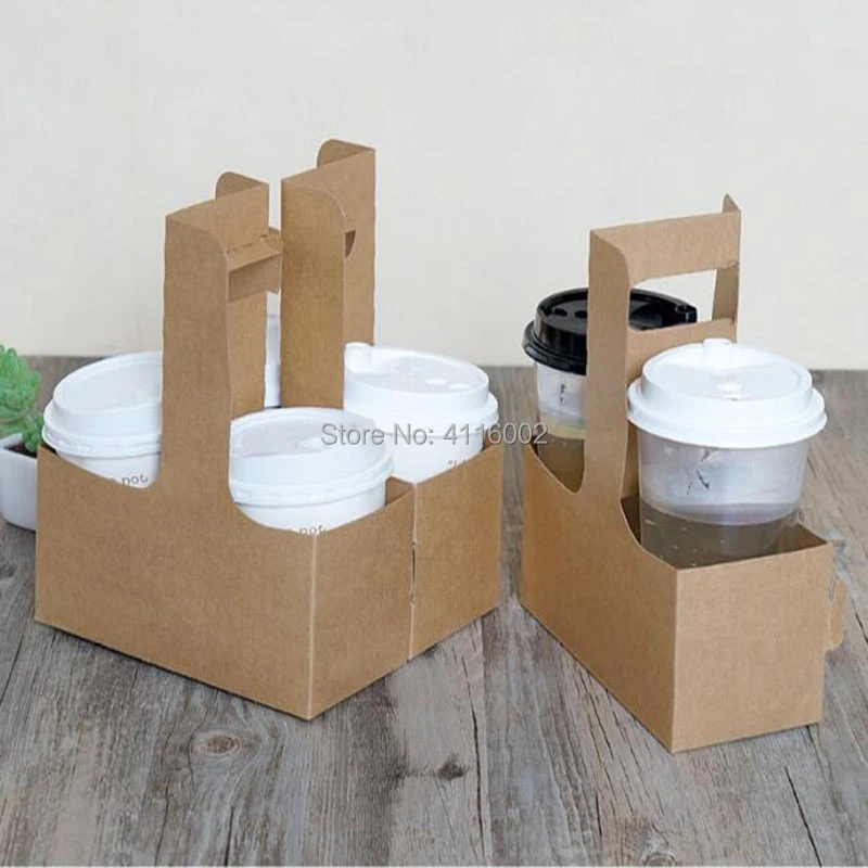 Download 100pcs Kraft Paper Coffee Cup Holder Disposable Takeaway Beverages Drinking Coffee Milk Tea Packaging Disposable Party Tableware Aliexpress