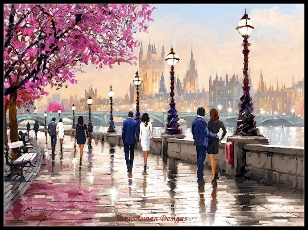 Online Stickerei Gezählt Kreuz Stich Kits Hand Handwerk 14 ct DMC Farbe DIY Kunst Handgemachte Decor London Paris Neue york