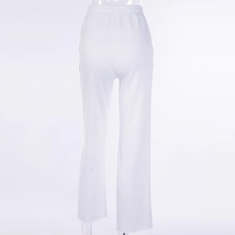 InstaHot из хлопка, на молнии, цвет белый прямые брюки женские штаны с эластичной резинкой на талии повседневные штаны леди в уличном стиле с карманами спортивные брюки